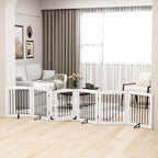 PUPETPO Freestanding Pet Gates with Walk Through Door, Dog Indoor Fence, Dog Gate for The House, Stairs, Extra Wide Pet Gate, Support Feet Included, 120 Inch Wide, 6 Panels 24" Tall, White & Black