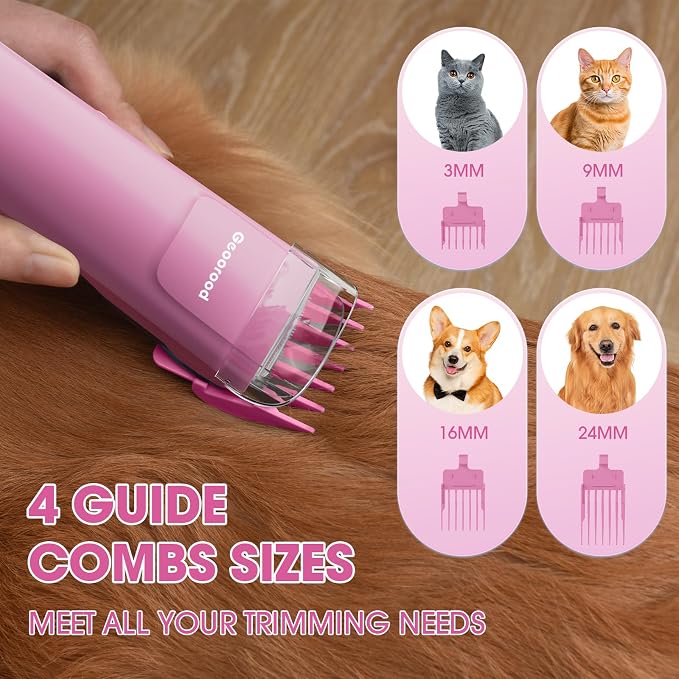 Dog Grooming Vacuum and Dryer Kit, Blower for Pet Vacuum Grooming 7 in 1 with Clippers for Dogs Hair Shedding Brush Remover Tools at Home Pink