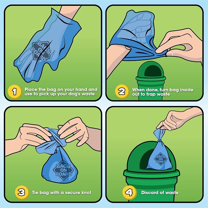 Bags on Board Dog Poop Bags, Strong Leak Proof Waste Bags, 315 Count | Strong Leak Proof Dog Waste Bags, 9 x 14 Inch Size, Durable Cleanup Solution, Blue Bags, 315 Count Refill Pack