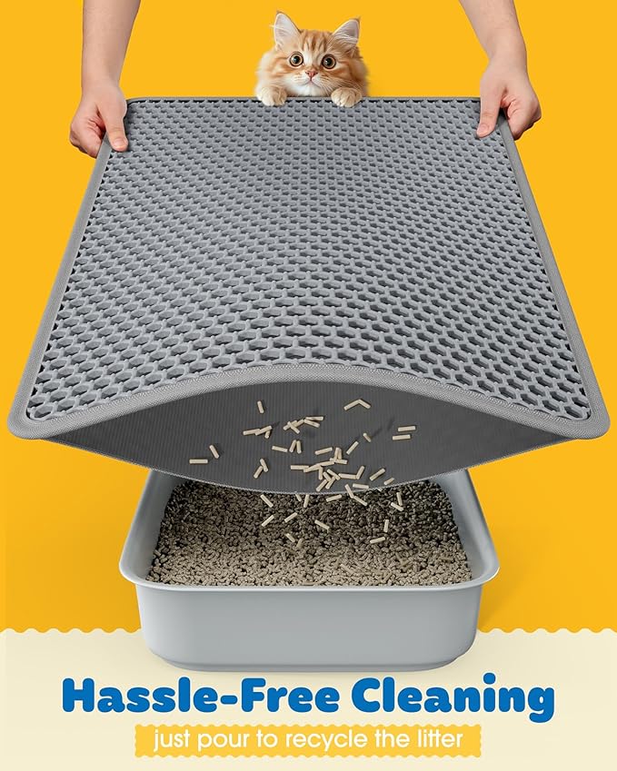 Powools Cat Litter Mat, 46 x 35 in, Waterproof, Non-Slip, Grey | Litter Trapping Mat, Easy to Clean, Litter Box Mat, Urine-Proof, Cat Toilet Training Systems Accessories, Indoor Cats
