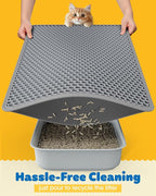 Powools Ultra-Large Cat Litter Mat, 27'' x 19", Double-Layer, Grey | Urine-Proof, Non-Slip Litter Trapping Mat, Easy to Clean, Kitty Litter Mats for Floor, Scatter Control