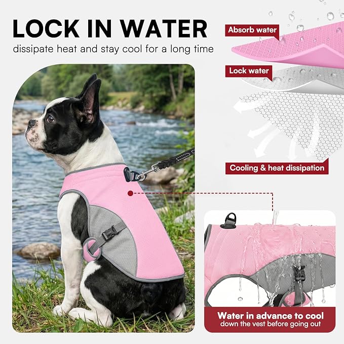 Dog Cooler Vest for Extra Large Dogs, Dog Mesh Cooling Jacket with Reflective Stripe and D Ring, Pet Cooling Vest for Beach, Hiking, Walking, Pink-2XL