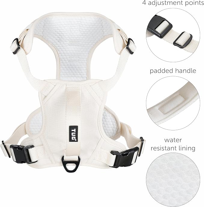 TUG No-Pull Dog Harness, 2 Leash Clips + Padded Handle (XL, Cream) | Water-Resistant Padded Interior | Front No-Pull & Rear Clips | Padded Back Handle | Adjustable Straps | Lightweight