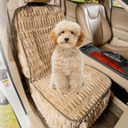 Dog Car Seat Cover Front Seat, Soft Plush Waterproof Protector,Tan | Non-Slip Backing, Side Flaps, Full Coverage, Hair, Dirt & Scratch Defense, Machine Washable, Fits Cars, SUVs & Trucks