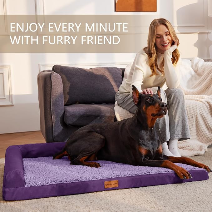 Patas Lague Orthopedic Medium Dog Bed Pet Sofa Beds 30''X20''Purple | L Bolster Egg-Crate Foam Dog Couch For Medium Dogs, Waterproof Removable Washable Cover, Pet Mat with Nonskid Bottom