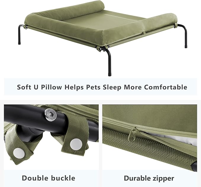 Cooling Elevated Dog Bed for Large Dogs, Outdoor Raised Dog Beds Portable Dogs Cot Bed W/Breathable Mesh, Pet Cots W/Removable Waterproof Bolster