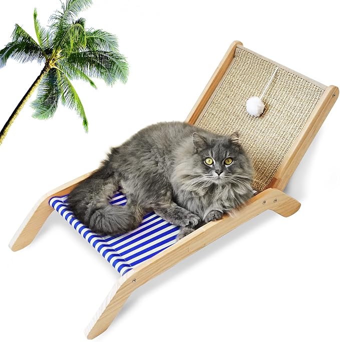 PETKARAY Beach Chair Cat Hammock, Elevated Cat Beds for Indoor Cats, Original Cozy Lounger with Sisal Scratcher and Toy Ball