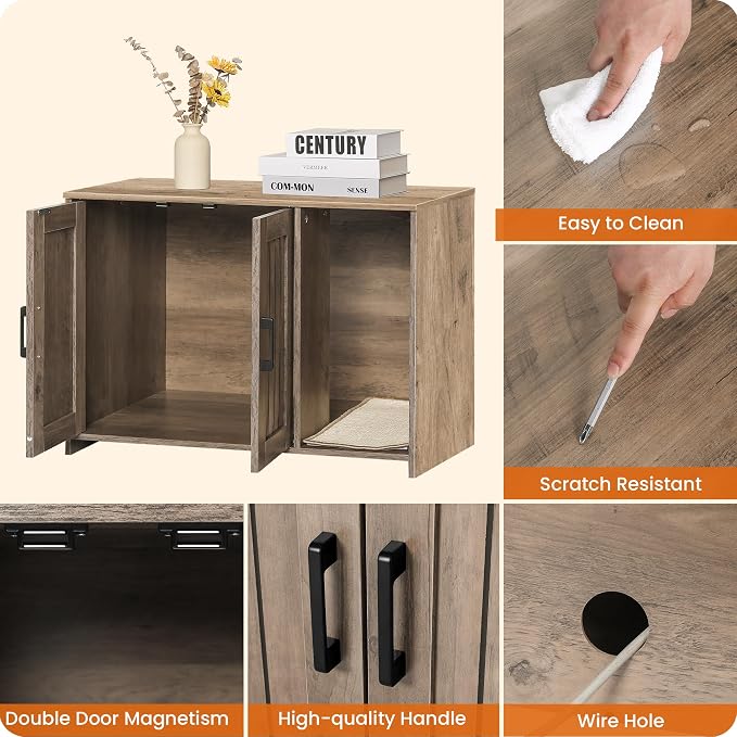 Dwanton Litter Box Enclosure, Wooden Cat Washroom Indoor, 27.6", 107GG