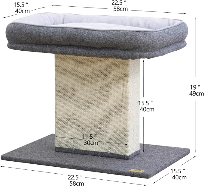 Catry Cat Perch with Washable Replaceable Bed & Wide Sisal Scratching Post | Cat Tree with Washable Replaceable Bed for Large Cats, Thick Sisal Scratching Post, Sturdy Cat Tower, Easy Assembly Cat Tree