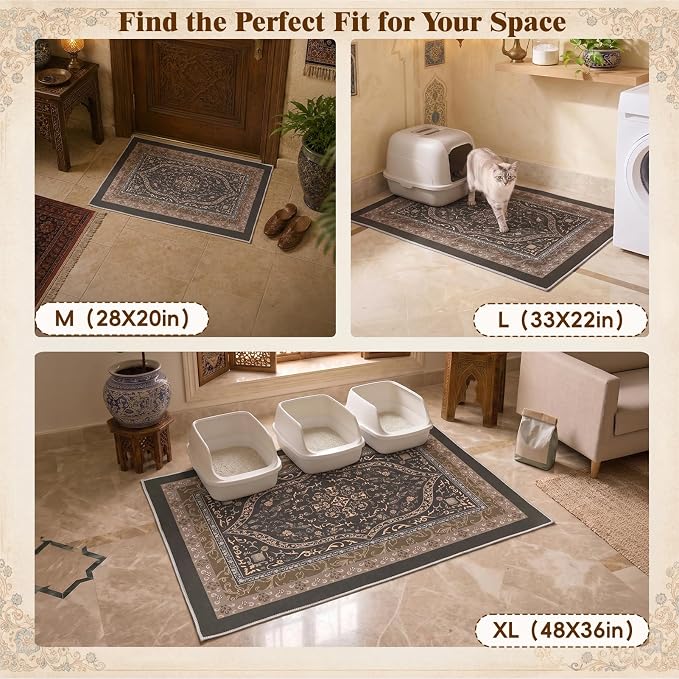 Bienbee Cat Litter Mat, 2PCS 33"x22" Machine Washable Litters Box Mats Non-Slip &Waterproof Cat Litters Trapping Mats Easy to Clean Mat for Litter Box Less Waste Protects Floors Bronze-Gold L