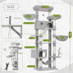 Gitelsnour Tall Cat Tree Tower for for Multiple Cats, Large Condo, GCT031W | 78.7"(200cm) Multi-level Scratching Post for Indoor Large Adult, 2 Condo, 4 Platforms, 3 Hammock, Sisal Rope, Toys Light Gray