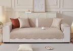 Luxury Vintage Cotton Embroidery Sofa Cover Soft Farmhouse Seat Cushion Cover Floral Quilted Sectional Couch Cover Anti-Slip Sofa Slipcovers Furniture Protector for Dogs Cats (Khaki,28"x82")