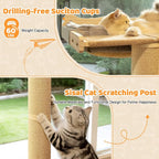 54" Tall Cat Scratching Post with Window Perch | Gray Fluffy Cushion, 3-Piece Thickened sisal Roman Columns, Drill-Free Suction Cup, Elevated Privacy Hammock, 60 LBS Capacity
