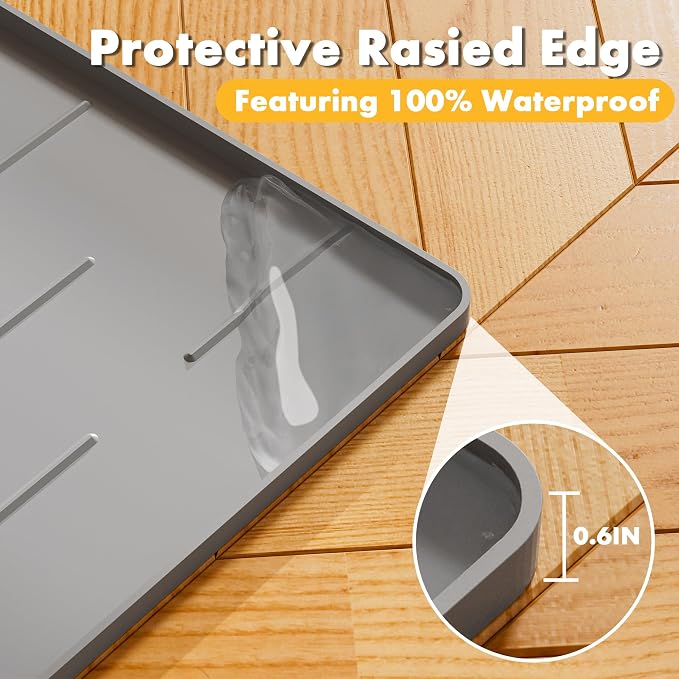 Pieviev Extra Large Silicone Litter Box Mat, Easy to Clean, 40'' x 28'' | Extra-Large Coverage Area Litter Mat, Soft on Kitty Paws, Grooves Reduce Waste, Raised Edges Trap Urine and Spills.