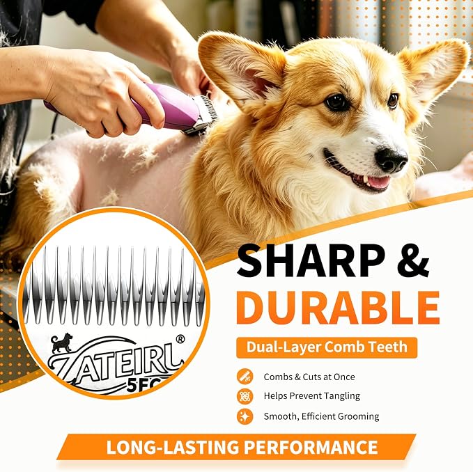 Size 5FC Detachable Pet Grooming Clipper Blade with Ceramic Cutter, 6.3mm 1/4 Inch Cut Length, Silver, Compatible with Andis, Oster A5, Wahl KM10, 3 Pack