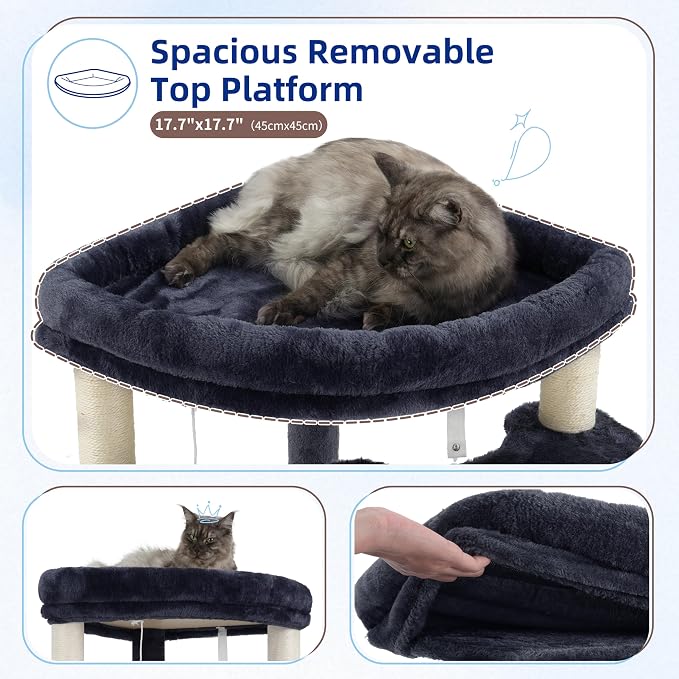 Gitelsnour Corner Cat Tree Tower with All Sisal Scratching Posts GCT025G | 44.1" Cat Furniture with Multi-level Cat Condo, Cat Cave, Hanging Basket, Sisal Scratching Ramp for Indoor Cats, Drak Gray
