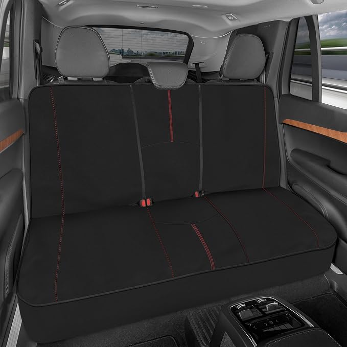 Motor Trend SpillGuard Waterproof Rear Bench Car Seat Cover, Red Stitching – Split Bench Rear Seat Protector with Neoprene Padding, Back Seat Cover for Kids & Dogs, Car Interior Covers