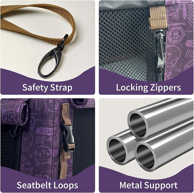 Extra Large Cat Carrier Soft Sided, Portable Small Dog Carrier for 2 Cats, 24"x16.5"x16" Car Travel Folding Comfortable Design, Purple
