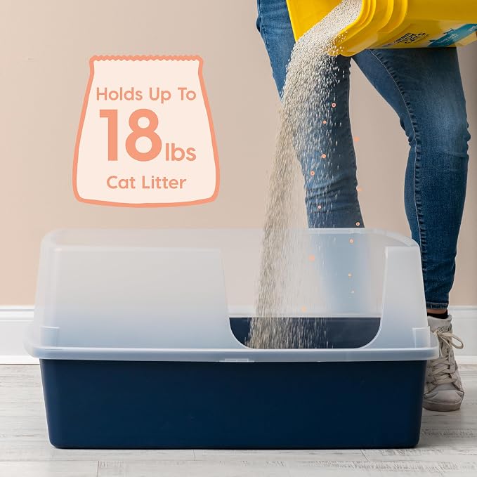 IRIS USA XX-Large Side Entry Cat Litter Box, Navy | Multi-Cat Use, Extended Length Design, Extra Room Interior, Jumbo Capacity Pan, Comfortable Space, Multiple Cat Ready