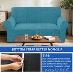 ZNSAYOTX Stretch Couch Cover, 1 Piece Sofa Covers for 2 Cushion Couch, Jacquard Loveseat Slipcovers with Elastic Bottom Thickened Furniture Protector for Dog Cat Pet (Medium, Peacock Blue)