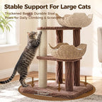 PAWZ Road Modern Cat Tree with Baskets, 44" Cat Tower for Indoor Cats,Brown | 3 rattan baskets (φ15.7") with thick cushions, sturdy base cat tree for large indoor cats, multi-level climbing resting space