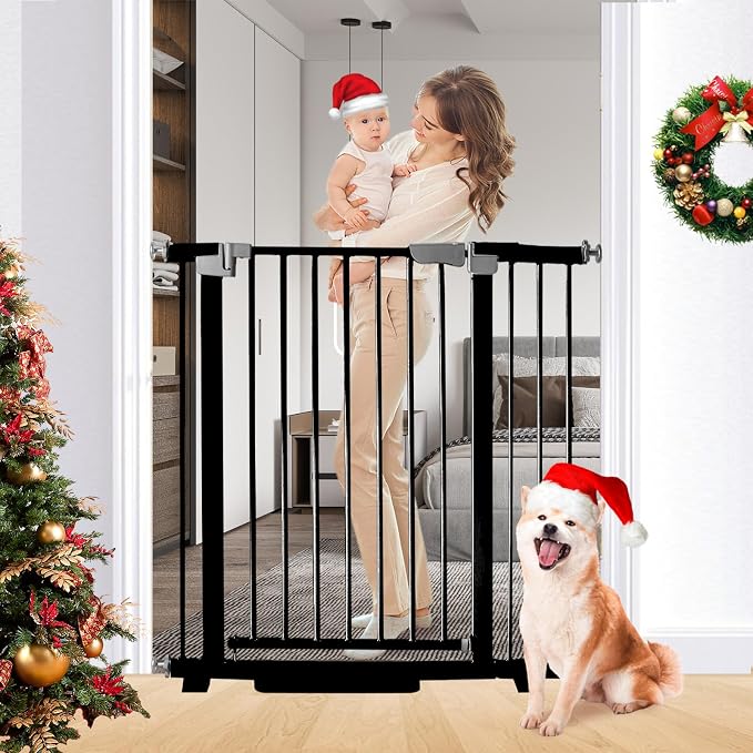 Rgqphantom 41" Tall Safety Pet Gate,Adjustable 30.5"-43" Wide (Black) | Auto Close Cat Gate Suitable for Stairs,Doorways,White, Pet Safety Barrier