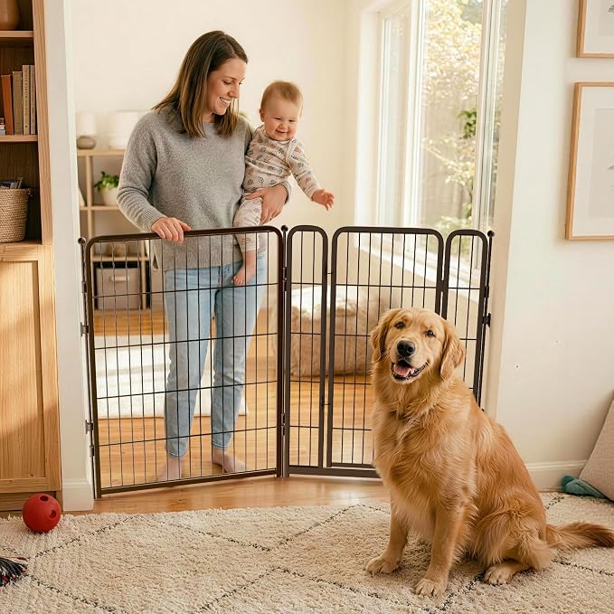 FXW Dog Gate, Extra Wide Adjustable for Openings Up to 55", 40" H | Flexible Space Control, Easy Walk-Through Access, 1 Panel + 1 Gate, For Medium & Large Dogs, Garage Use