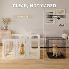 Acrylic Clear Dog Playpen Indoor with Door, 26'' H Transparent Dog Play Pen for Small Dogs, No-Connector Modular Puppy Playpen with Integrated Suction Cups Base, 8 Panels, White