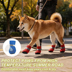 Dog Boots Paw Protector, Reflective Adjustable Non Slip Mesh Summer Breathable Dog Shoes Dog Walking Boots (L Size, Blue, 4 Pcs) Intended for Paws Waterproof for Dogs/Cat/Puppy