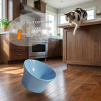 Elevated Cat Bowls for Water – Whisker & Neck Fatigue Shallow Cat Dishes – Raised Bowl for Indoor Cats – Vet-Recommended Height, Modern Pedestal Design – Non-Slip & Dishwasher-Safe – 8 oz Powder Blue