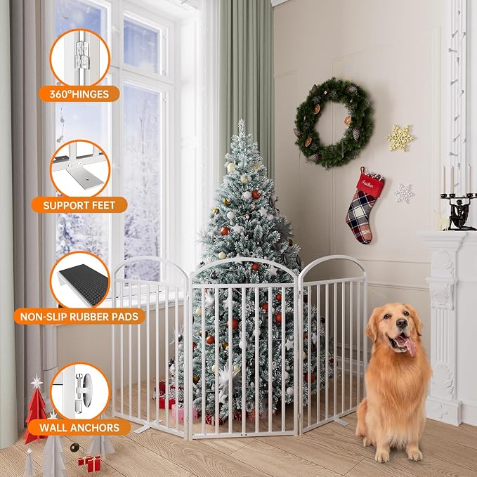 SNUOWU 3 Panles Full Matel Freestanding Dog Gates, 72" Extra Wide 36" Tall Free Standing Dog Pet Gate for Indoor & Outdoor. Foldable Pet Fences for Doorways, House, Stairs, Porch, Deck, Yard