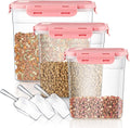 Patelai 6 Pcs Dog and Cat Food Storage Containers with Scoops Set Plastic Pet Food Storage Containers Stackable Airtight Dry for Kitchen 1.27 Qt, 2.4 Qt, 4 Qt(Pink)