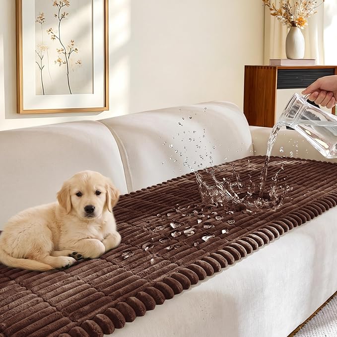 FUANGUI Waterproof Couch Cover Sofa Cover for Dogs and Pets Sofa Protector | Non-Slip Washable Fuzzy Soft Cat Bed Sofa Slipcover for 2-3 Cushion Couch Sofa Pet Friendly, Camel, 27.6" x 94.5", 1 pcs