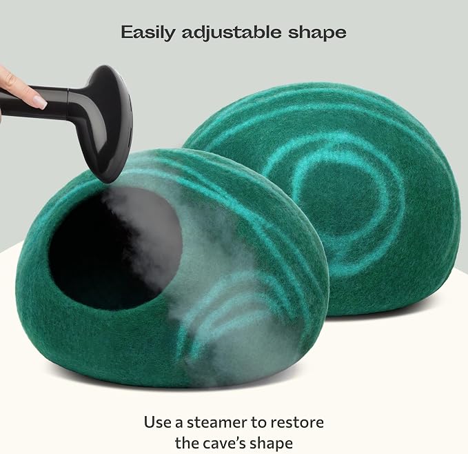MEOWFIA Cat Cave – Premium Felt Cat Bed Enclosure for Indoor Cats, Handmade Merino Wool (Emerald, Medium)