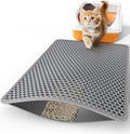Powools Cat Litter Mat - 30" x 24" Large Litter Box Mat with Double Layers, Urine-Proof and Non-Slip Litter Trapping Mat, Easy to Clean Kitty Litter Mats for Floor, Scatter Control, Grey