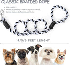 Mile High Life Rainbow Dog Leash Braided Cotton Rope w Leather-Wrapped Ends | Rust-proof 360° swivel clasp, Heavy-duty for medium/large breeds. Great for weddings, daily walks (4FT, 1/2", Black/Gray)