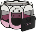 Sieidihit Dog Cat Pet Playpen Puppy Crate Cage Indoor Outdoor, Large Pink | Pet Nursing Enclosure Camping Rest Zone for Recovering Pets 600D waterproof polyester Oxford, Breathable double-layer mesh