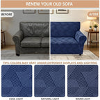 ZNSAYOTX Stretch Couch Covers for 3 Cushion Couch, 1-Piece Sofa Cover Slipcover Pet Friendly, Furniture Protector with Elastic Bottom for Dogs Geometrical Jacquard Fabric (Large, Navy Blue)