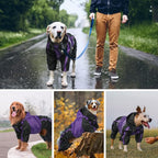 Dog Raincoat, 4 Leg Waterproof Dog Rain Jacket with Hood, Purple XL | Rain Coat For Small Dogs, Doggy Poncho With Leash Hole, Snap Buttons, For Rainy Snowy Weather Walks, Hiking, Camping