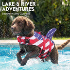 ASENKU Dog Life Jacket - Pet Safety Vest for Swimming & Boating, Shark Life Jacket with Floatation, Dog Lifesavers Swimsuits for Small Medium Large Dogs (RedFlag, L)