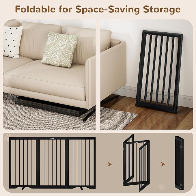 32" Extra Tall Free Standing Dog Gate Indoor, Foldable Pet Gate | for Doorways Stairs, 3-Panel Dog Fence with Support Feet for Stability, Folding Puppy Gate Easy to Carry No Drilling 54"x32"