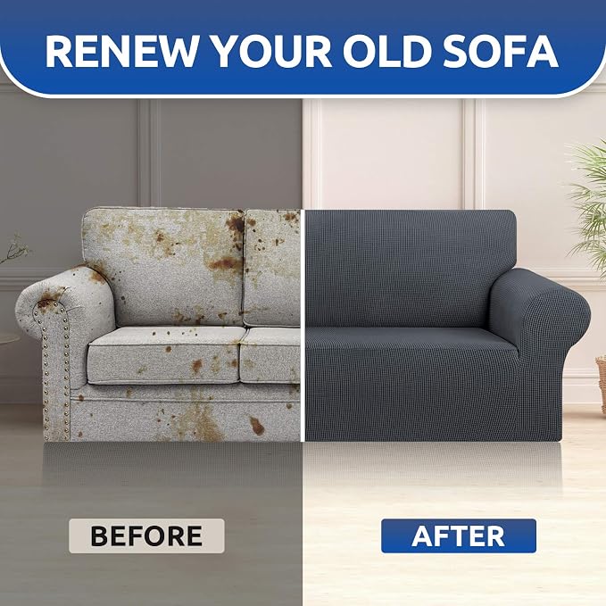 Stretch Oversized Couch Covers for Sofa Slipcover,Charcoal | 1-Piece Washable Sofa Cover (94"-110") 4-Seater Furniture Protector, Soft Jacquard Non-Slip Elastic Bottom for Dogs & Kids