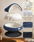 Calming Cozy Dog Cave Cover Bed, Small Doggy Anti Anxiety, Washable | Not Collapsing, Stand Up Hooded Cover, Cozy Round Fluffy Cocoon Beds Medium Cat, 2 in 1 Removable, Neck Support, Blue