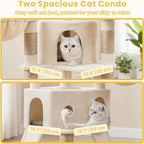 Cat Tree, 73-Inch Sturdy Corner Cat Tower for Large Cat VCT021MJ | Cat Furniture with Wide Top Perch, 2 Spacious Condos, 2 Cozy Baskets, 2 Scratching Boards & Interactive Toy, Beige