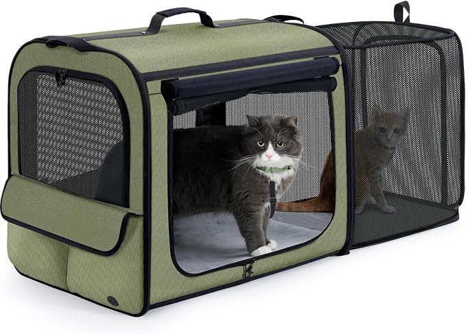 Dog Car Carrier Light Weight,Expandable,Foldable Dog Carrier, Green | Easy to Assemble, Portable and Breathable Pet Carrier, Suitable for Indoor and Outdoor Use, Dog Travel Crate with Curtain