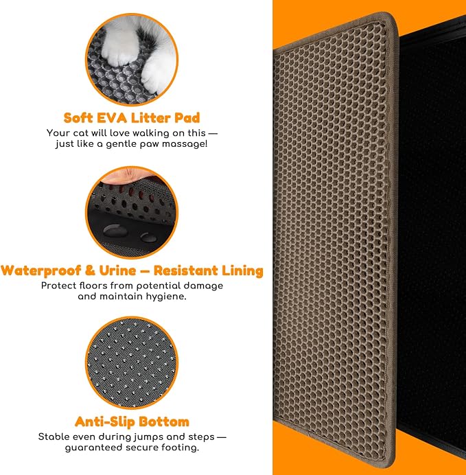 Cat Litter Mat 24"x16",Double Layer EVA Litterbox Mat Brown | Extra Large Honeycomb, Waterproof & non-slip, Odor-free, easy clean, washable durable floor protector,scatter control