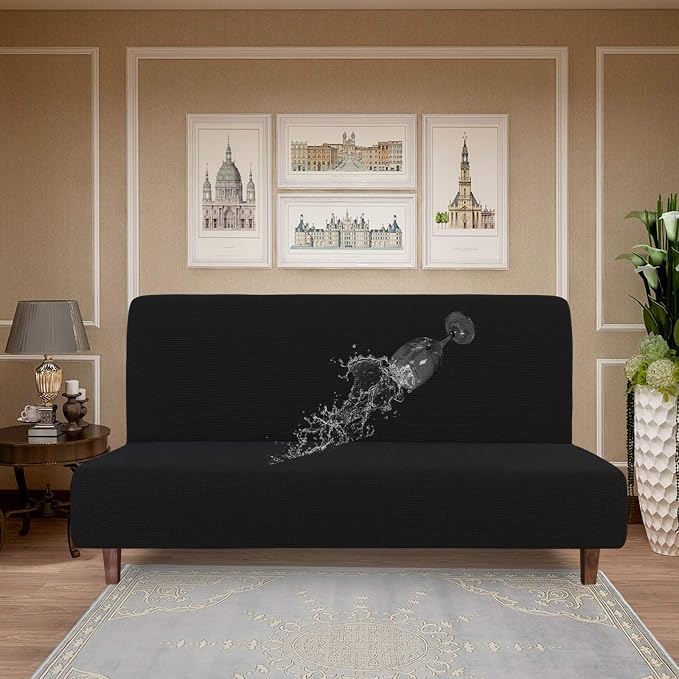 Easy-Going 100% Waterproof Futon Cover, Stretch Futon Slipcover Medium | Dual Waterproof Armless Futon Couch Cover, Leakproof Sofa Bed Furniture Protector for Kids Pets Dog Cat, Black