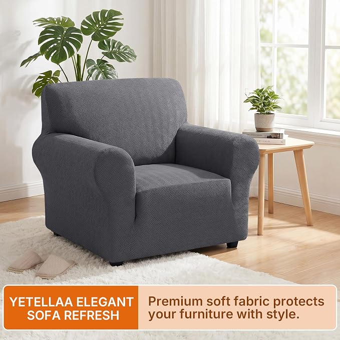 XINEAGE Stretch Armchair Slipcover, Non-Slip Pet Couch Cover,Light Gray | Washable Furniture Protector, Elastic Bottom, Dogs & Cats Friendly, Scratch-resistant, Fast Setup, High Elasticity