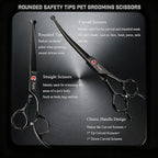 Fcysy 8-Piece Dog Grooming Scissors Set, 7 Inch Rounded Tip Pet Shears Kit | Straight, curved, thinning and chunker tools for trimming, contouring, blending and texturizing dog coats