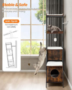 Modern Wood Cat Tree Tower for Indoor Cats Large Adult 67-in Tall | Heavy Duty XL Stable Wooden Cat Condo House Furniture with Multi-Level Spacious Perch Scratching Board Soft Washable Pads